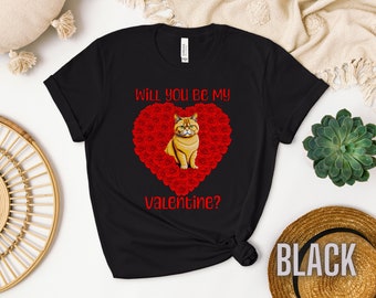 Cat Valentine T-Shirt, Red Roses Heart, Lovebirds Gift