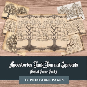 Pagine di diario "Family Tree Junk", tema "Ancestory", sfondi versatili, pacchetto di parole genealogiche 1, 11x8,5 pollici, 300 DPI
