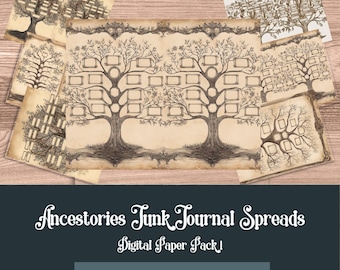 Family Tree Junk Journal Pages: Vintage Genealogy Theme (11x8.5 Inches, Digital Download)