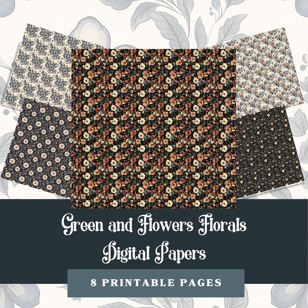 Floral Pattern Digital Paper - Greens and Flowers Pack 3 - 12"x12 ...