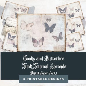 Livros e Borboletas | Páginas de Diário com Tema de Livros | 8 Papéis Digitais Galaxy para Imprimir | Pacote com 1 11x8,5 Polegadas, PDF e JPG 300 DPI