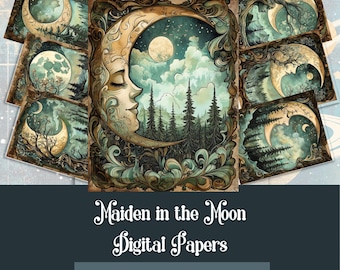 Moonlit Forest Digital Paper Set: Celestial Scrapbook Art (Digital Download)