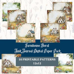Florais de Fazenda | Páginas de Diário Vintage Caprichosas | 10 Papéis para Imprimir | Pacote com 1 30x30 cm, PDF e JPG 300 DPI