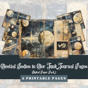 Himmelskörper in Farbe | Space Themed Junk Journal Seiten | 6 druckbare digitale Papiere mit Galaxy | 2 Stück, 28x22cm
