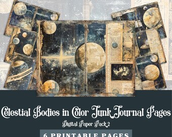 Space Junk Journal Pages: Celestial Collage, Galaxy Theme (Digital Download)