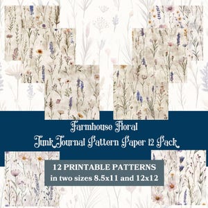 Florais de Fazenda | Páginas de Diário Vintage Caprichosas | 12 Papéis com Padrões | 8,5x11 e 12x12 Polegadas, PDF e JPG 300 DPI