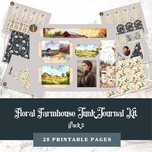 Kit Diário de Junk - Kit 3 de Flores de Fazenda | Pacote Diário de Junk Vintage Caprichoso | 25 Imprimíveis | 8,5 x 11 Polegadas, PDF, 300 DPI JPG