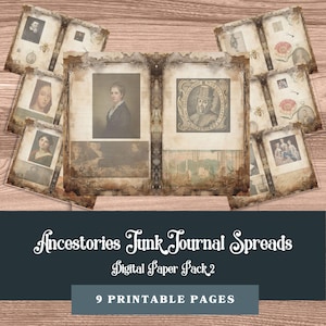 Pagine di diario "Family Tree Junk", tema "Ancestory", sfondi versatili, pacchetto di parole genealogiche 2, 11x8,5 pollici, 300 DPI