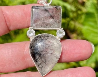 Tourmalinated Quartz and White Topaz Pendant