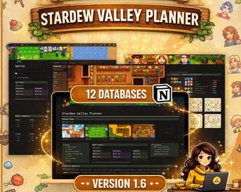 Centro de juegos Notion de Stardew Valley / Rastreador y lista de verificación todo en uno para completar el 100 % / Planificador digital 1.6
