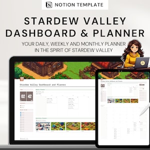 Stardew Valley Planner Notion Dashboard Notion Template Planner Weekly Monthly Planner Stardew Journal Stardew Valley Merch Notion Planner