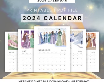 Druckbarer Prythian 2024 Kalender A4 Acotar Inspiriert Sarah J Maas Ein Gericht von Thorn und Rosen Wandkalender ACOTAR merch Feyre Tamlin Rhysand