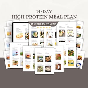 Pode incluir: Um plano de refeições de 14 dias com alto teor de proteínas com uma opção de download digital. O plano de refeições inclui uma variedade de opções de café da manhã, almoço e jantar. O plano de refeições é projetado para ajudar as pessoas a perder peso e desenvolver músculos.