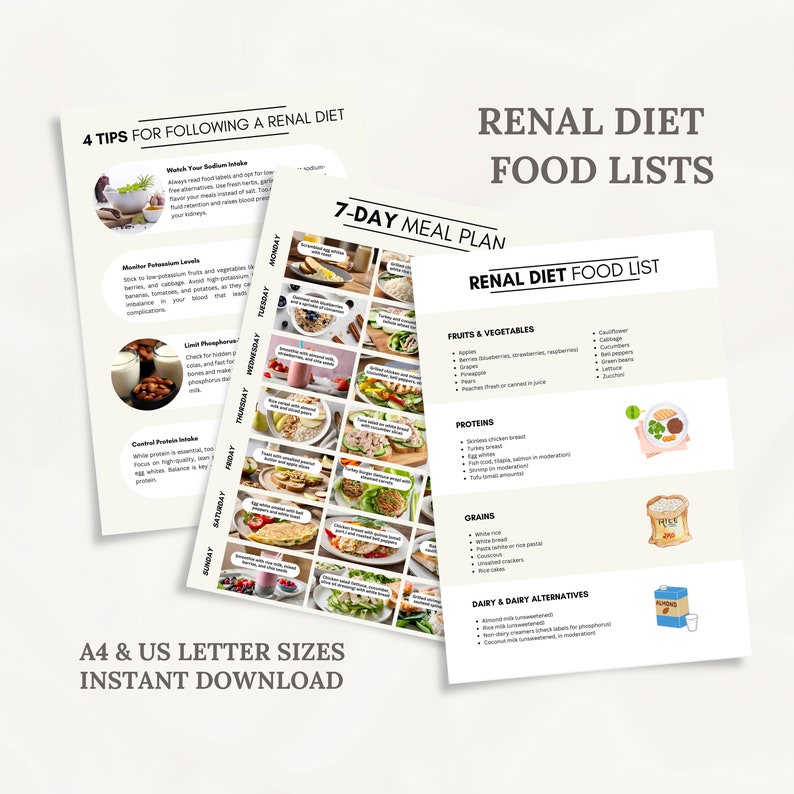 Printable Renal Diet Food Chart Kidney Friendly Food to Eat A4 US Letter Instant Download Kidney ...