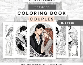 Livro de colorir para casais de ACOTAR | 15 páginas de arte fantástica para imprimir (download instantâneo)