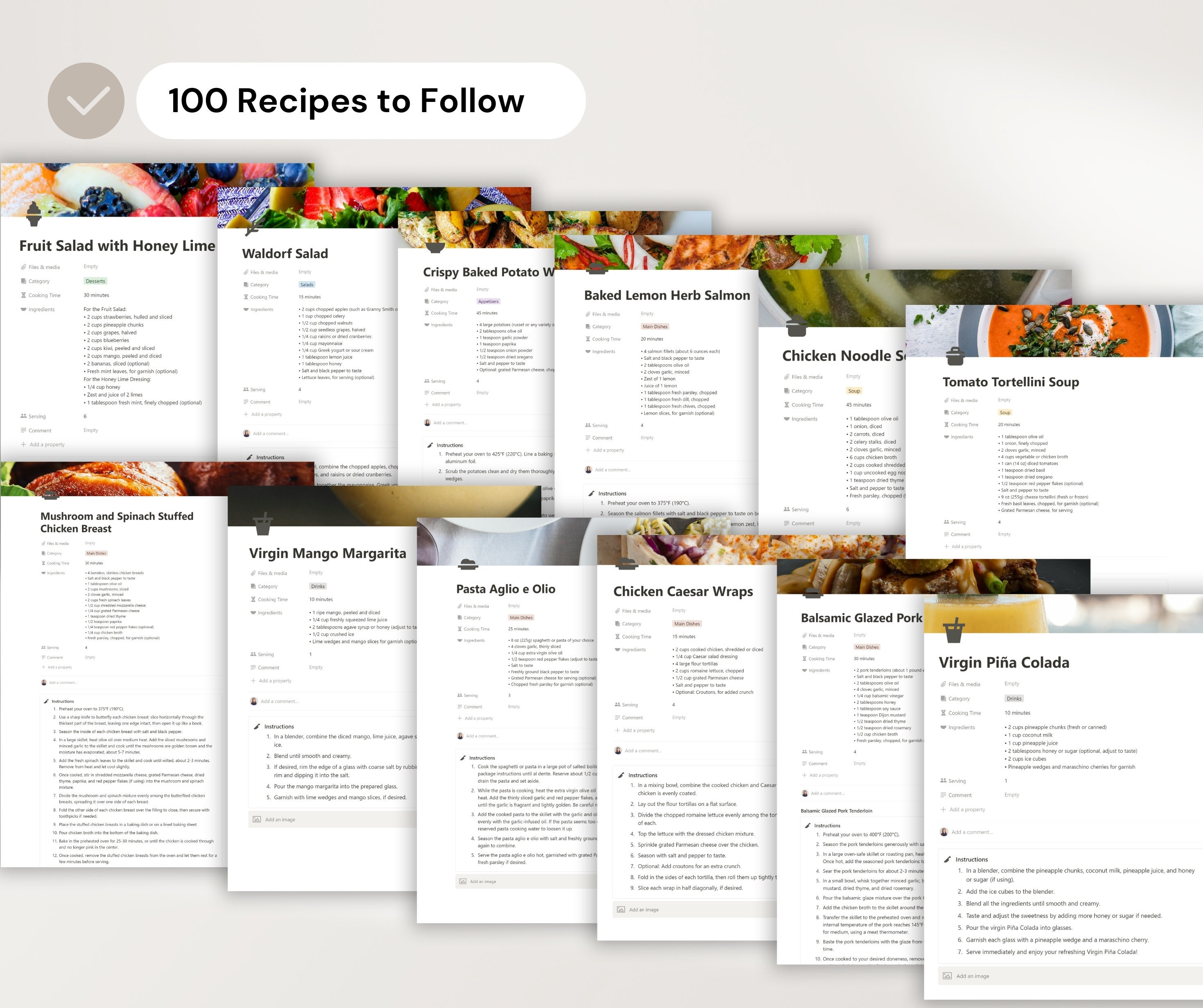 100 Recipes Book Notion Template Meal Plan Notion Grocery List Recipe