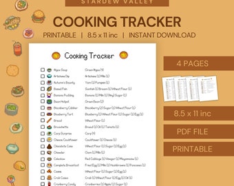 Stardew Valley Cooking Tracker Printable (PDF Download)