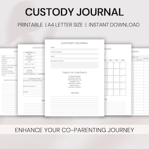 Printable Child Custody Journal A4, Custody Planner, Coparenting Calendar, Child Support, Divorce Planning, Visitation Tracker Single Parent