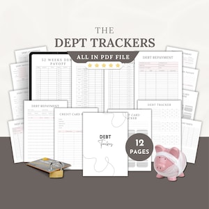 Paquete imprimible de seguimiento de deudas (12 páginas), pago de deudas, liquidación de tarjetas de crédito, liquidación de deudas en 52 semanas, tamaño carta A4, planificador de deudas, método bola de nieve.