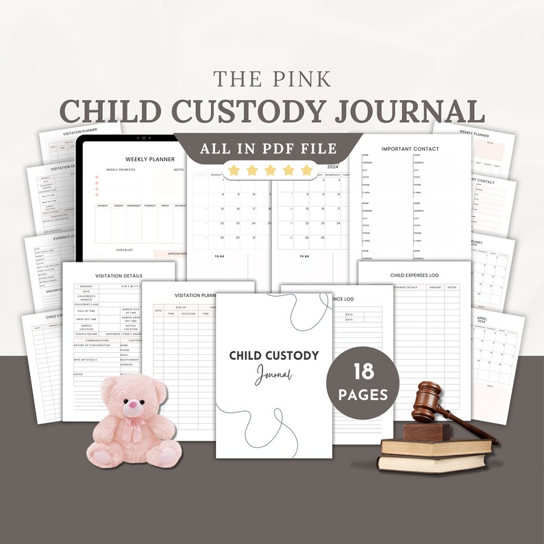 Pink Child Custody Journal - Printable PDF, A4 &amp; US Letter - Custody ...