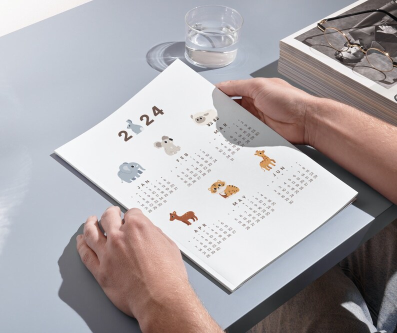 Printable Animals 2024 Calendar for Kids Digital Download and Printable
