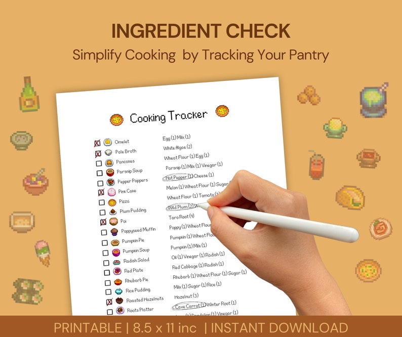 Stardew Valley Cooking Tracker Printable PDF Digital Download Stardew