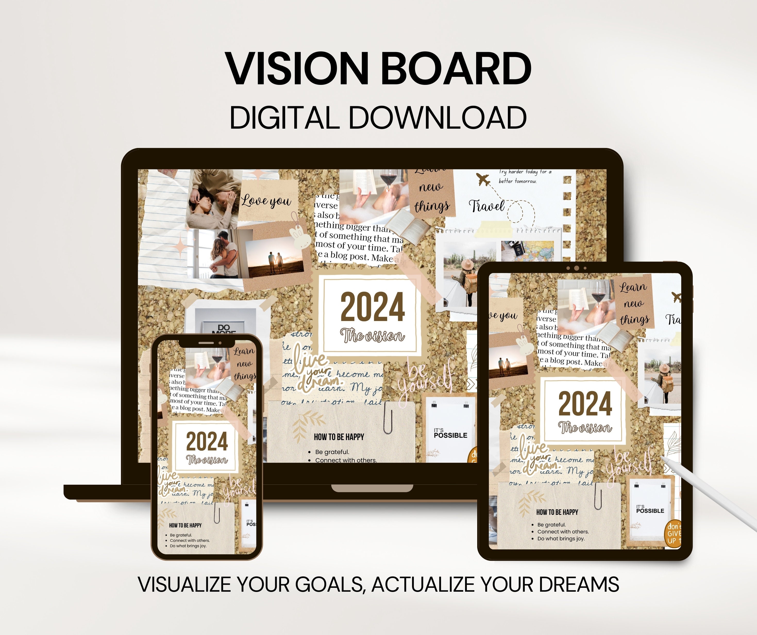 2024 Vision Board Printable PDF Manifest New Beginnings Mood Board for  Women Affirmations Inspirational Quotes Law of Attraction Abundance 