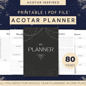ACOTAR Planer mit Zitaten | Druckbare Fantasy Organizer | ACOTAR Inspiration Undatierter Wochen- und Monatsplaner, Instant Download