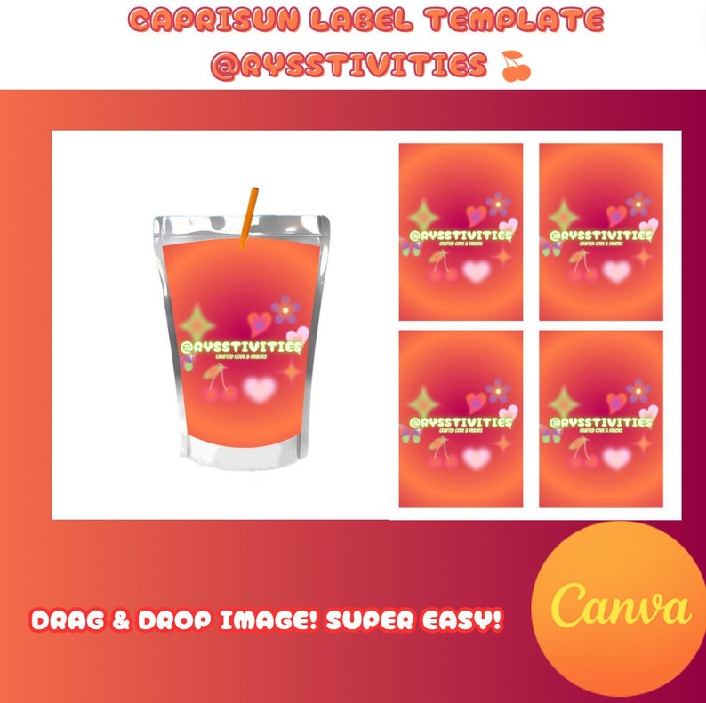 Custom Capri-sun Label Template, Canva Juice Pouch Sticker (digital ...