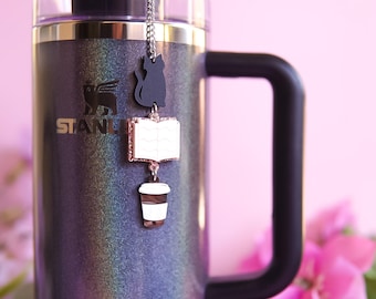 Charm personalizado de Stanley con gato, libros y café