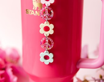 Peace and Flowers Stanley Charm: Personalized Acrylic Tumbler Accessory