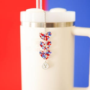 4th of July Stanley Charm: Iridescent Hearts, Personalized Tumbler Accessory