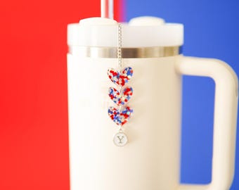 Korte Stanley-bedel voor 4 juli: iriserende harten, gepersonaliseerd bekeraccessoire