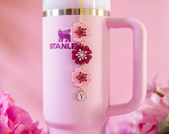 Cherry Blossom Stanley Charm: 3D Glitter Flower Tumbler Accessory, personalized charm
