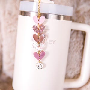 Rose Gold Stacked Hearts Valentine&#39;s Day Stanley Charm, Owala straw charm, Stanley accessories, Simple Modern charm, Stanley charm