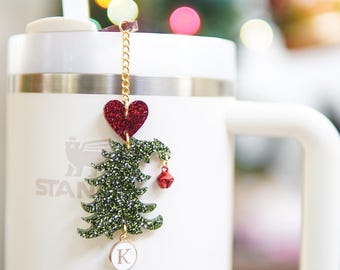 Adorno de pajita con purpurina para árbol de Navidad: un caprichoso dije acrílico para vaso