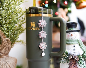 Dije de vaso con copo de nieve iridiscente: accesorio personalizado de la Copa Stanley
