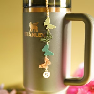 Adorno de pajita Stanley con forma de mariposa: dije con nombre personalizado, accesorio de resorte acrílico