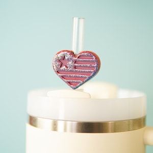 Stars and Stripes Heart Straw Topper: Patriotic Stanley Accessory