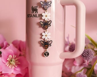 Honeybee and Daisies Stanley Straw Charm: Personalized Charm, Spring Tumbler Accessory