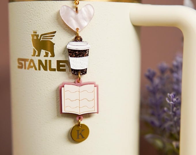 Customized Book Lover Stanley Charm: Bookish Coffee Tumbler Accessory, Journal Charm