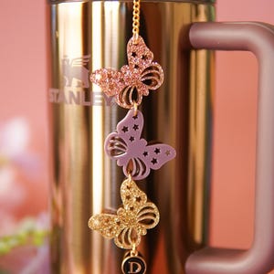 Starry Polished Rose Gold Butterflies, Butterfly Stanley charms, Stanley accessories, personalized Stanley, Mesa Collection, Stanley charms