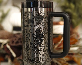 Moth, Moon and Snake Stanley Charm: Deadly Damask Tumbler Accessory, Gothic Charm
