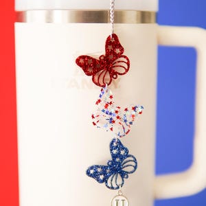 Patriotic Butterfly Stanley Charm: 4th of July Glitter Accessory