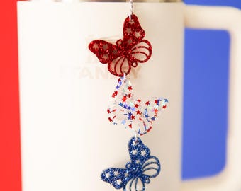 Bedel patriottische vlinder: 4 juli glitteraccessoire
