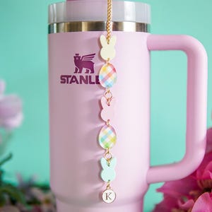 Personalized Easter Bunny Stanley Straw Topper: Pastel Plaid Acrylic Charm