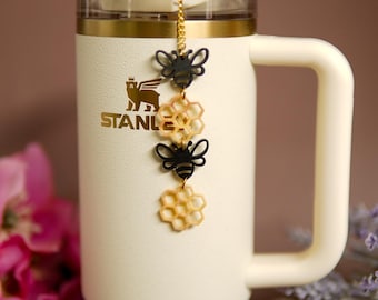 Bee and Honeycomb Tumbler Straw Charm: Personalized Charm