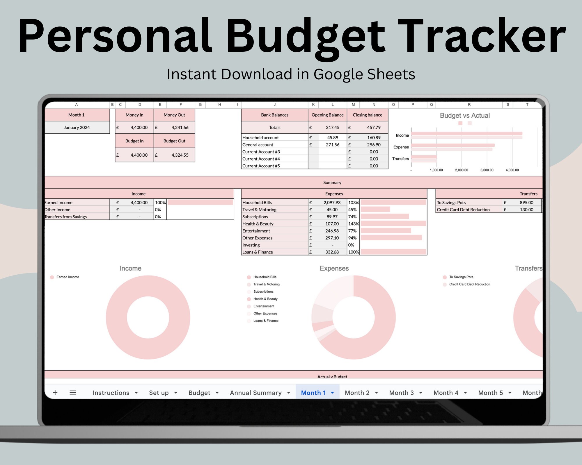 Personal Budget Finance Tracker on Google Sheet - Etsy