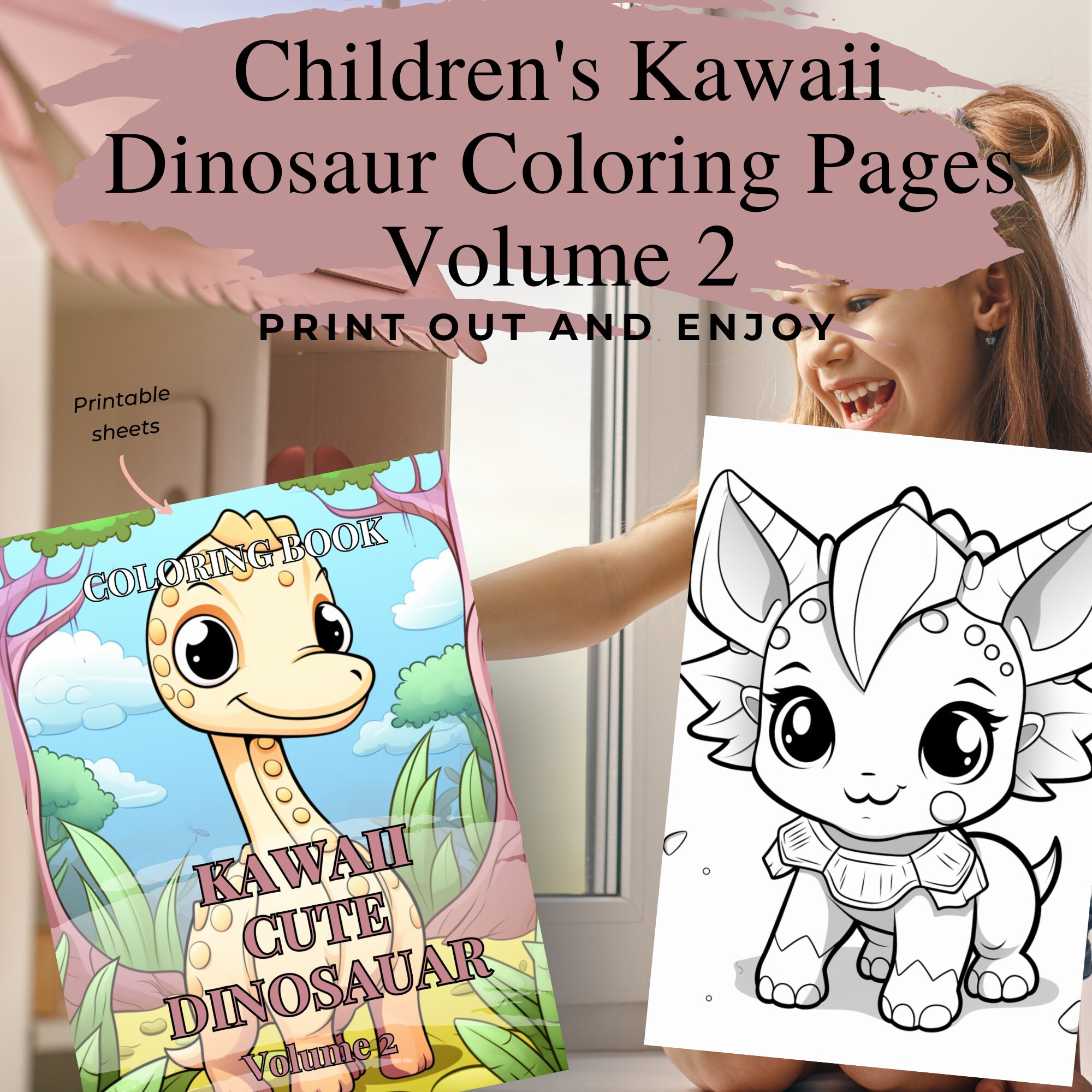 Kawaii Cute Dinosaur Children's Coloring Book Pages Volume 2 Immersive ...
