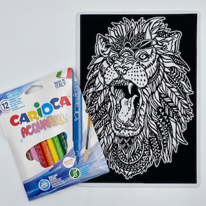 Velvet Coloring LION FIERCE - Colorvelvet-USA - Coloring Picture - Kids Crafts - Stress Management / 11.75&quot; x 8.25&quot; - Premium quality
